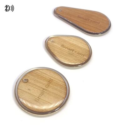 Custom Printed Wooden Key Chain with Waterproof Full Epoxy Wood Keyfob 13.56MHz RFID NFC Communication for Access Control