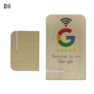 Benutzerdefinierte Laser graviertes LOGO QR-Code NTAG213 Holz Google Review Card Ständer NFC Google Review Karten