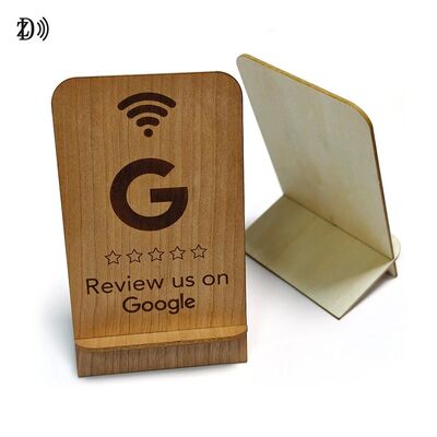Benutzerdefinierte Laser graviertes LOGO QR-Code NTAG213 Holz Google Review Card Ständer NFC Google Review Karten