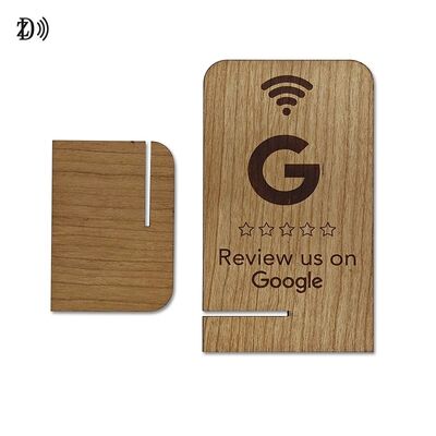Benutzerdefinierte Laser graviertes LOGO QR-Code NTAG213 Holz Google Review Card Ständer NFC Google Review Karten