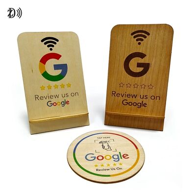 Benutzerdefinierte Laser graviertes LOGO QR-Code NTAG213 Holz Google Review Card Ständer NFC Google Review Karten