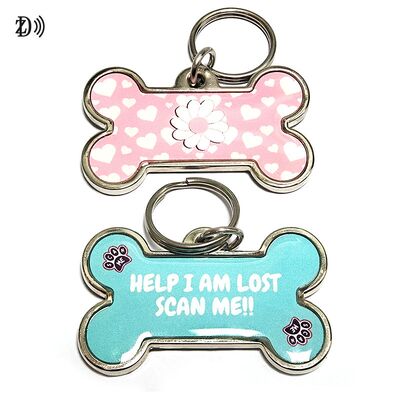 Wasserdichtes Drucken nach Maß 13.56MHz NTAG213 Schlüsselkette Verlorene Tracking Metallkante Epoxy Pet ID Tag für Hunde und Katzen Identifizierung